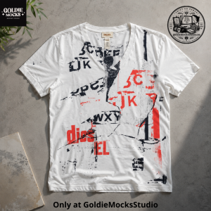 White Diesel Shirt Distressed Graffiti Graphic V-Neck Streetwear Tee