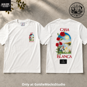 Casa Blanca Shirt Coastal Rose Graphic White Tee – Vintage Mediterranean Floral Streetwear T-Shirt