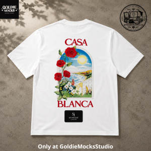 Casa Blanca Shirt Coastal Rose Graphic White Tee – Vintage Mediterranean Floral Streetwear T-Shirt